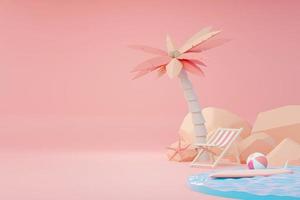 3D-Render-Podiumsständer für den Sommerverkauf, um das Produkt zu zeigen. strandurlaubsszene im sommer zum modellieren. foto