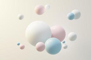 3D-Darstellung von Pastellkugeln, Seifenblasen, Blobs, die isoliert auf pastellfarbenem Hintergrund in der Luft schweben. abstrakte Szene. foto