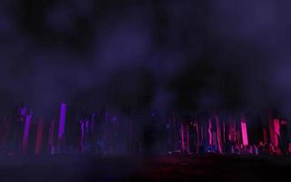 3D-Darstellung von Cyber-Punk-Nachtstadtlandschaftskonzept. licht, das auf dunkle szene leuchtet. Nachtleben. Technologienetzwerk für 5g. Jenseits der Generation und futuristisch der Sci-Fi-Hauptstadt- und Bauszene. foto
