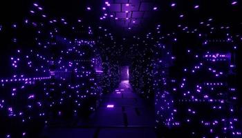3D-Darstellung von Neon und Licht, die auf einer dunklen Szene leuchten. Konzept der Cyber-Punk-Nachtstadt. Nachtleben. Technologienetzwerk für 5g. Jenseits der Generation und futuristische Szene. Sci-Fi-Muster-Thema.
