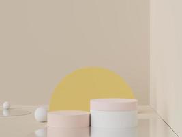 3D-Rendering einer minimalen Szene aus weißem, leerem Podium mit Farbthema Erdtöne. ausstellungsstand für produktpräsentationsmodelle und kosmetische werbung. foto
