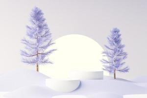 3D-Darstellung des Beauty-Podiums mit sehr Peri-Farbe des Jahres 2022 Design für Produktpräsentation und Werbung. Minimaler Pastellhimmel und verträumte Landszene. Romantik-Konzept. foto