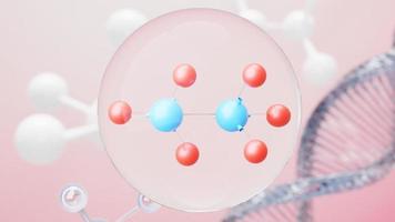 3D-Darstellung einer einfachen chemischen Bindung in Seitenzellen oder Molekülen. die Assoziation von Atomen, Ionen, Bindungen und Molekülen. Hintergrund der Flüssigkeitstropfenblase. kovalente Bindung. biochemische Interaktion. foto