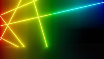 3D-Darstellung von RGB-Neonlicht auf dunklem Hintergrund. abstrakte laserlinien zeigen sich nachts. UV-Spektrum-Strahlszene foto