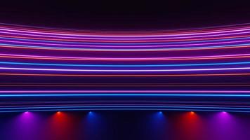 3D-Darstellung von Flash-Neon und Licht, die auf einer dunklen Szene leuchten. Geschwindigkeitslicht bewegte Linien. foto