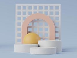 3D-Rendering einer pastellfarbenen Minimalszene aus weißem, leerem Podium mit Erdtönen. gedämpfte gesättigte Farbe. einfaches Design mit geometrischen Formen. foto