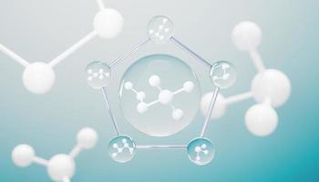 3D-Darstellung einer einfachen chemischen Bindung in Seitenzellen oder Molekülen. die Assoziation von Atomen, Ionen, Bindungen und Molekülen. Hintergrund der Flüssigkeitstropfenblase. kovalente Bindung. biochemische Interaktion. foto