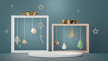 3D-Display-Podium für Produkt- und Kosmetikpräsentation mit Konzept der frohen Weihnachten und des guten Rutsch ins neue Jahr. moderne geometrische. Plattform zum Mock-up und Anzeigen der Marke. Minimal sauberes Design. foto