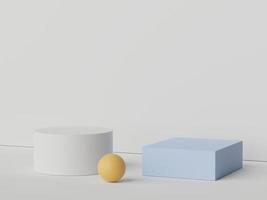 3D-Rendering einer pastellfarbenen Minimalszene aus weißem, leerem Podium mit Erdtönen. gedämpfte gesättigte Farbe. einfaches Design mit geometrischen Formen. foto