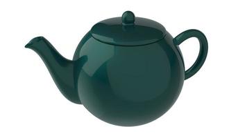 grüne Teekanne isoliert schwarz rot für die Teezeit 3D-Renderbild foto
