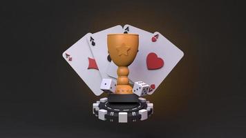 Tasse, Chip, Spielkarten und Würfel. Casino-Element. 3D-Darstellung. foto