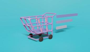 Korb oder Einkaufswagen ein Ort, an dem Sie Ihre Produkte in einer niedlichen 3D-Darstellung platzieren können. foto