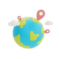 Globus mit Standortstift isoliert auf hellem Hintergrund, Urlaub, Reisezeit, 3D-Rendering