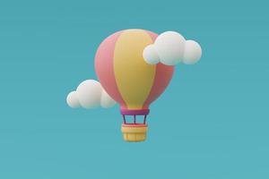 3D-Darstellung von Heißluftballons am Himmel, Tourismus- und Reisekonzept, Urlaubsferien. Minimaler Stil. foto