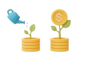 finanzinvestitionen zukünftiges einkommenswachstumskonzept mit dollarmünzenstapeln und pflanzen, geld sparen oder zinserhöhungen, 3d-rendering foto