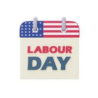 Happy Labor Day, Kalender mit amerikanischer Flagge, 3D-Rendering foto