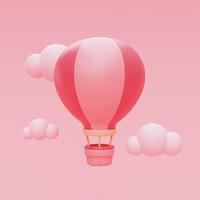 3d-rendering von rosa heißluftballon am himmel, tourismus- und reisekonzept, valentinstag, urlaubsurlaub. minimaler stil. foto