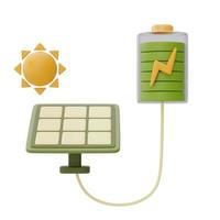 alternatives stromkonzept mit sonnenkollektoren und batterie, umweltfreundliche, saubere energie, 3d-rendering. foto