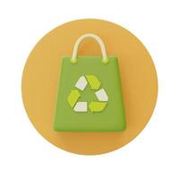 Einkaufstasche mit Recycling-Logo-Symbol, umweltfreundliche Innovationen, 3D-Rendering.