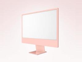 neuestes und neues Modell Desktop-Computer. 5k- und 4k-display 2022. leerer computermonitor isoliert auf rosa hintergrund für mockup. 3D-Darstellung foto