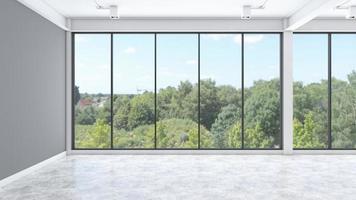 Loft leerer Raum mit Rahmenfenster und Betonboden. 3D-Rendering foto