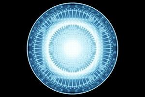 3D-Darstellung eines blauen Lichtballs mit vielen Gesichtern, Kristalle streuen auf einem Hintergrund. Cyber-Ball-Sphäre foto