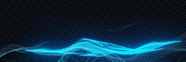 futuristische digitale leuchtende wellenlinie partikeltechnologie hud panorama hintergrund 3d-rendering