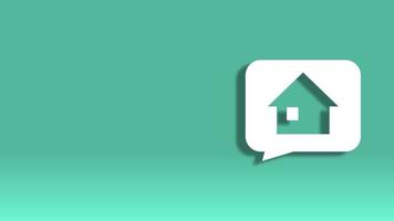 Hausbau-Symbol in Sprechblase isoliert auf grünem Hintergrund. 3D-Rendering foto