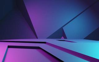 3D-Rendering von lila und blau abstrakten geometrischen Hintergrund. Cyberpunk-Konzept. szene für werbung, technik, schaufenster, banner, kosmetik, mode, business. Science-Fiction-Illustration. Warenpräsentation foto