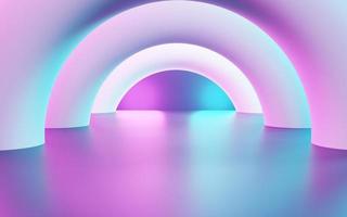 3D-Rendering von lila und blau abstrakten geometrischen Hintergrund. Cyberpunk-Konzept. szene für werbung, technik, banner, kosmetikwerbung, showroom, business. Science-Fiction-Illustration. Warenpräsentation
