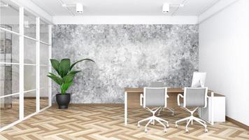Büroraum im industriellen minimalistischen Stil mit Manager-Schreibtisch, Holzboden und Betonwand. 3D-Rendering foto