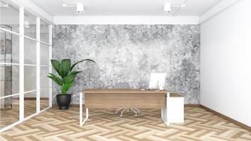 Büroraum im industriellen minimalistischen Stil mit Manager-Schreibtisch, Holzboden und Betonwand. 3D-Rendering foto