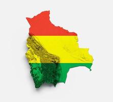 bolivien-karte bolivianische flagge schattierte relieffarbe höhenkarte auf weißem hintergrund 3d-illustration foto