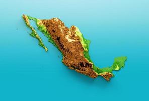 mexiko-karte schattierte relieffarbe höhenkarte auf dem meerblauen hintergrund 3d-illustration foto