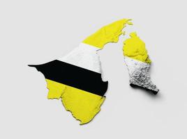 brunei-karte brunei-flagge schattierte relieffarbe höhenkarte auf weißem hintergrund 3d illustration foto