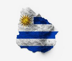 uruguay-karte uruguay-flagge schattierte relieffarbe höhenkarte auf weißem hintergrund 3d illustration foto