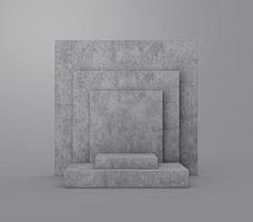 quadratisches Podest aus Beton für die Produktpräsentation mit grauem Hintergrund. 3D-Rendering. foto