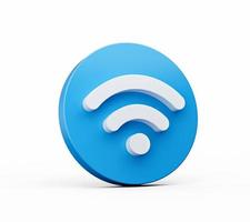 Blaues Symbol für drahtloses Netzwerk oder Technologie-WLAN-Symbolzeichensymbol auf weißem Hintergrund 3D-Darstellung foto