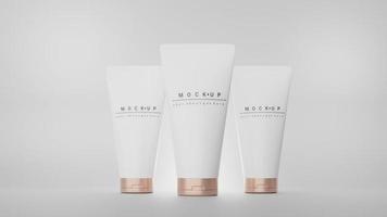 3d-rendering von leeren kosmetik-hautpflegeprodukten oder verpackungen für mock-up. Schönheitsseife und Spa-Konzept. Lotion Öl Feuchtigkeit für die Gesundheit der Haut. Premium- und Luxusdesign für Branding. foto