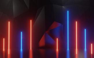 3D-Darstellung von RGB-Neonlicht auf dunklem Hintergrund. abstrakte laserlinien zeigen sich nachts. UV-Spektrum-Strahlszene