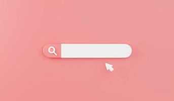 Web-Suchleiste 3D-Render - Abbildung des weißen Website-Formulars zur Recherche von Informationen auf rosa Hintergrund. foto