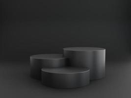 Drei runde schwarze Podien eignen sich hervorragend für 3D-Rendering-Produktpräsentationen foto