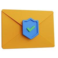 3D-Rendering-Mail mit dem blauen Schild, das isoliert angekreuzt ist foto
