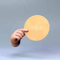 Hand, die das iot-Logo hält. Internet der Dinge-Konzept. 3D-Darstellung. foto