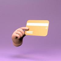 Die Hand hält eine Kreditkarte. 3D-Darstellung. foto