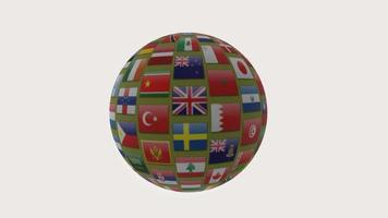 3D-Renderflaggen der Welt im Globus auf weißem Hintergrund foto
