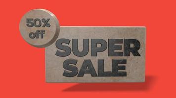 50 Rabatt auf Super Sale 3D-Render-Nutzung für Zielseite, Vorlage, ui, Website, Poster, Banner, Flyer, Hintergrund, Geschenkkarte, Coupon, Etikett, Tapete, Verkaufsförderung, Werbung, Marketing foto