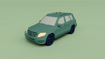 3D-Darstellung eines SUV-Autos in grünlicher Cyan-Farbe, 3D-Illustration isoliert auf Pastellfarben, minimale Szene foto