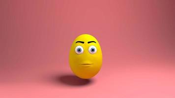 3D-Rendering gelbe Zeichentrickfiguren Osterei auf rosa Hintergrund foto