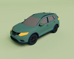 3D-Darstellung eines SUV-Autos in grünlicher Cyan-Farbe, 3D-Illustration isoliert auf Pastellfarben, minimale Szene foto